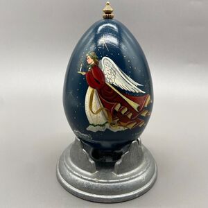 R. Vandergrift Christmas Egg Angel on Blue Hand Painted Wood 6" Vintage 1992